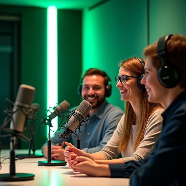 Melbourne business team recording a podcast in a high-tech studio